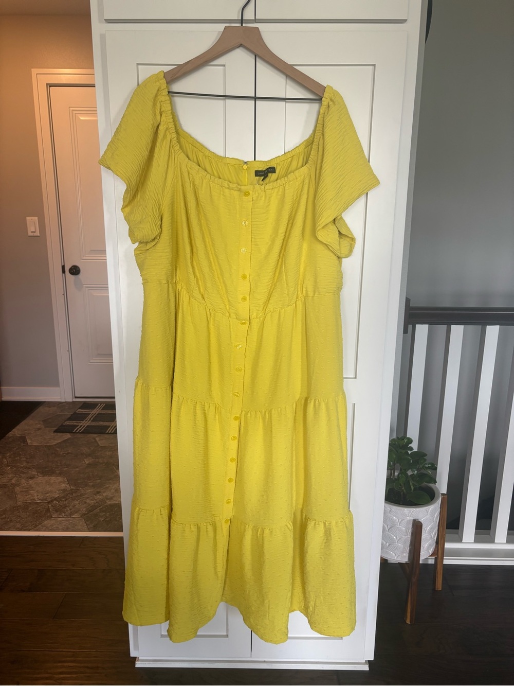🌸Lane Bryant Sunshine Yellow Tiered Off-Shoulder Midi Dress